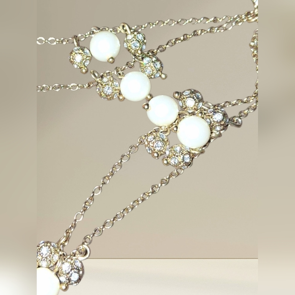 Dainty Pave Crystal Faux Pearl Beaded Station Goldtone Necklace
